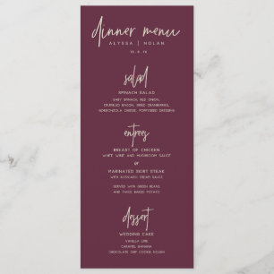 Menu de dîner de mariage