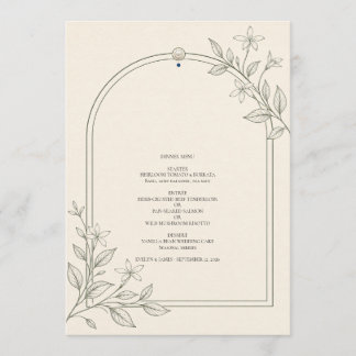 Menu de dîner de mariage à arche botanique moderne