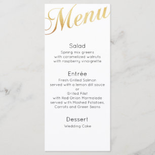 Menu de dîner de mariage en or. Décor de table élé