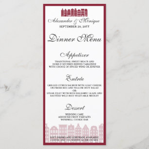 Menu de dîner de mariage hollandais des maisons du