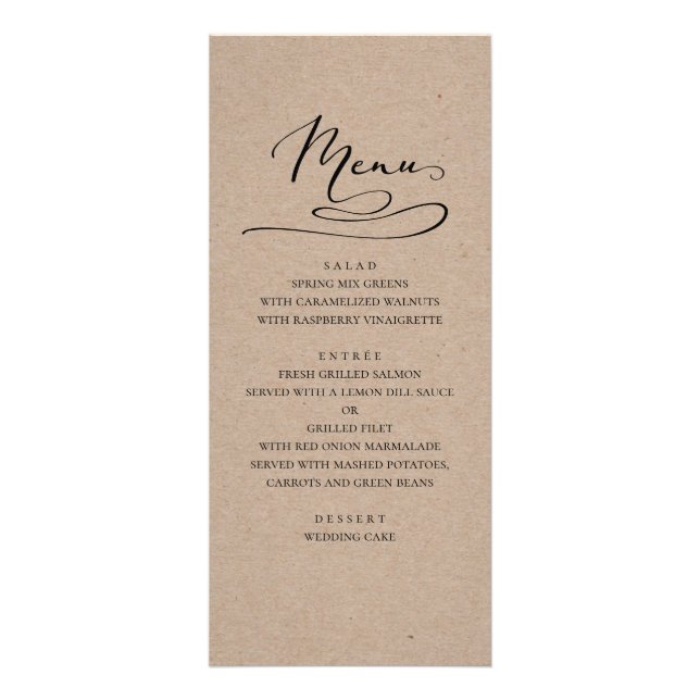 Menu de dîner de mariage rustique. Simple campagne (Devant)