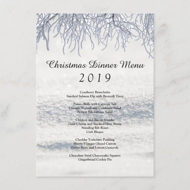Menu de dîner de Noël Branches d'hiver (Devant)