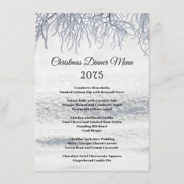 Menu de dîner de Noël Branches d'hiver (Devant)
