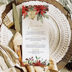 Menu de dîner de Noël JOY Red Poinsettia et Pin
