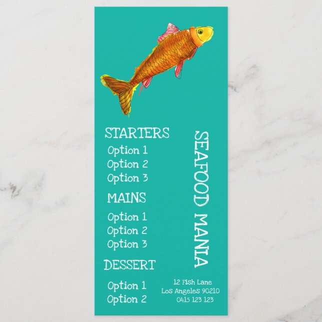 Menu de dîner de poissons de restaurant de fruits (Devant)