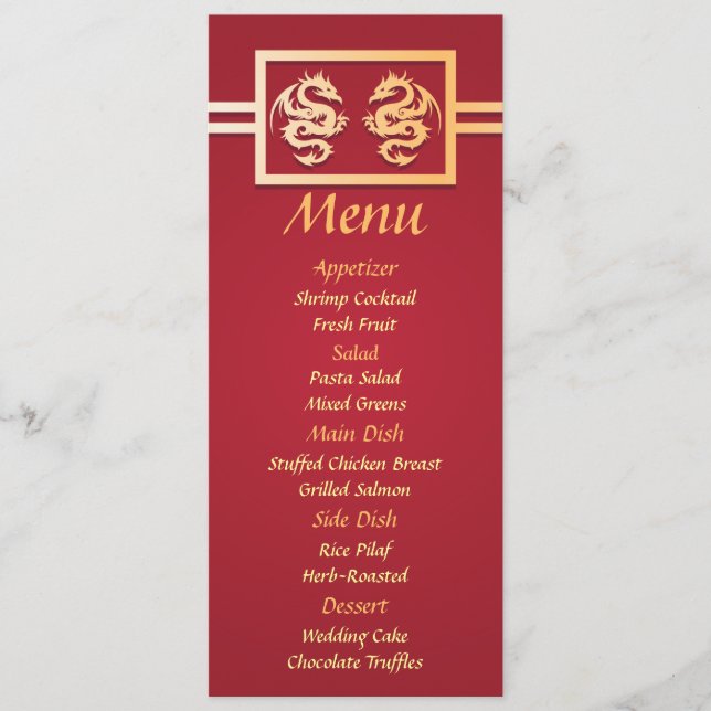 Menu de dîner de réception de mariage de dragon ro (Devant)