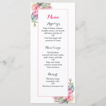 Menu de dîner de réception de mariage de fleurs tr