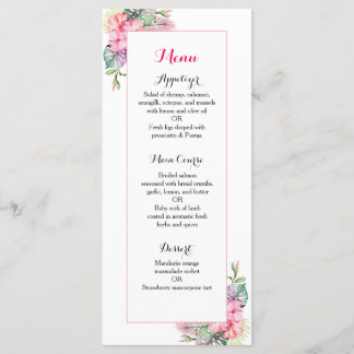 Menu de dîner de réception de mariage de fleurs tr