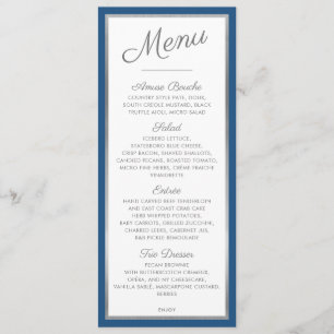 MENU DE DINER ÉLÉGANT réception moderne bleu gris