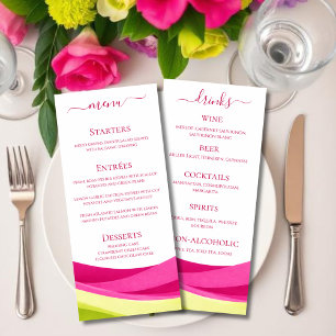 Menu de dîner et de bar de mariage Fuchsia et vert