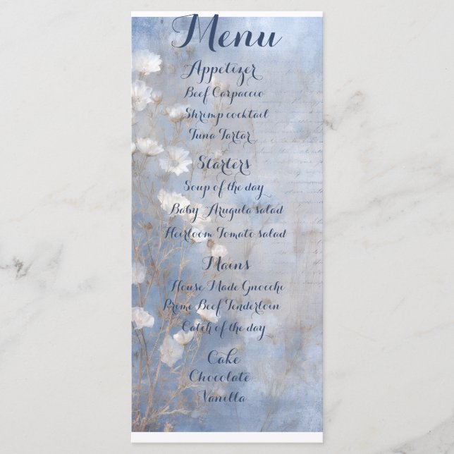 Menu de dîner rustique bleu (Devant)