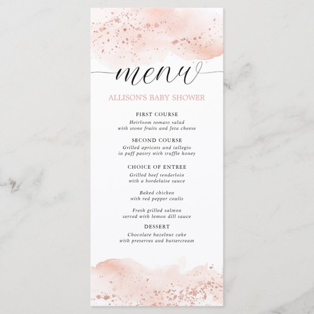 Menu de douche rose gold aquarelle rose (Devant)
