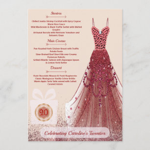 Menu de fête d'anniversaire 20ème Ruby Red Glitter