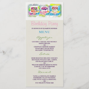 Menu de fête d'anniversaire d'art de gâteau