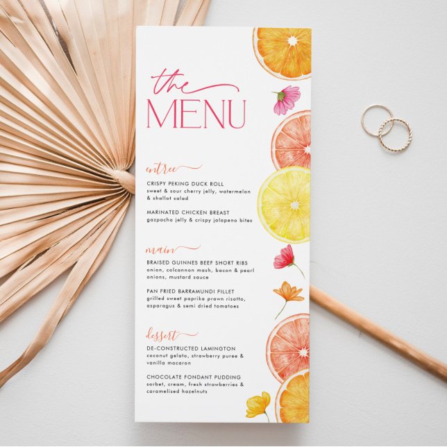 Menu de Fête des mariées de l'agrumes brillants de (Citrus Bridal Shower Menu | Matching items available)