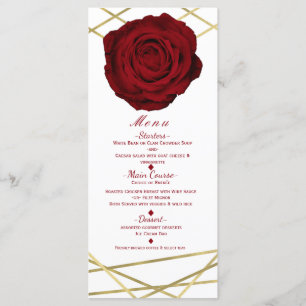 Menu de fête élégant floral Lignes Rose rouge & Or