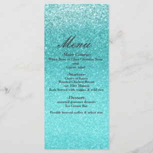 Menu de fête glamour paillettes bleu aqua mer