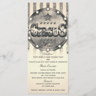 Menu de fête personnalisé rayures rayé cirque vint
