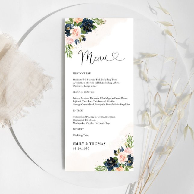 Menu de la cérémonie Mariage marine et rose pâle (Créateur téléchargé)