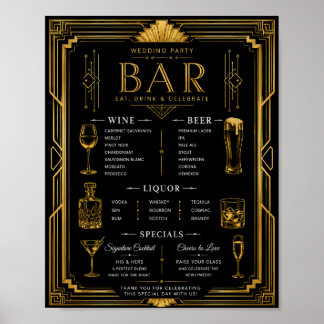 Menu de la fête de mariage Art Déco Bar Vin Bière