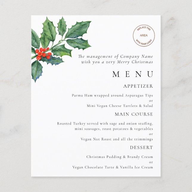 Menu de la fête de Noël avec logo de Holly Berries (Devant)