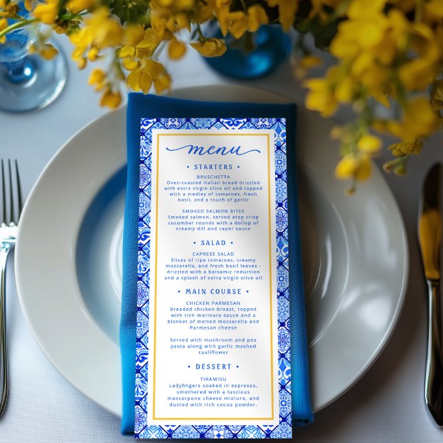 Menu de la Fête des mariées méditerranéenne La Dol (Shown on a 4" x 9" menu card)