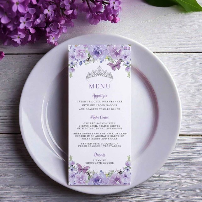 Menu de la fête florale violet Lilac Silver QUINCE (Créateur téléchargé)