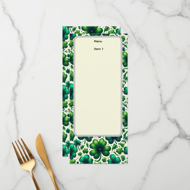 menu de la Saint-Patrick (Devant/Arrière en situation)