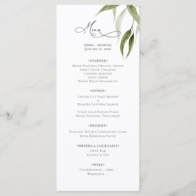 Menu de la verdure d'eucalyptus à l'aquarelle rust (Devant)