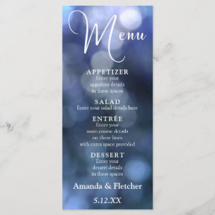 Menu de mariage 32 Blue Bokeh Light & Typographie