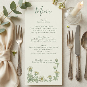 Menu de mariage à bordure florale Art Nouveau Sage