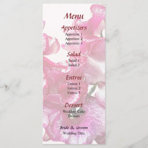 Menu de mariage à coeur de pois de senteur rose