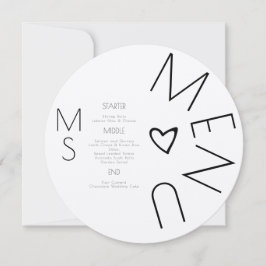 Menu de mariage à cœur noir personnalisé