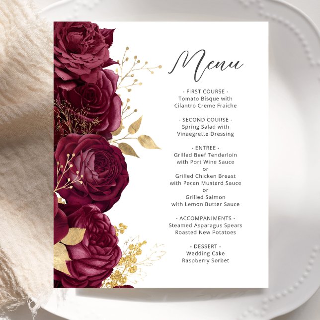 Menu de mariage à écriture florale dorée de Bourgo (Créateur téléchargé)