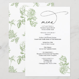 Menu de mariage à écriture moderne florale verte v
