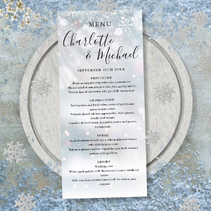 Menu de mariage à écriture signature Flocons de ne