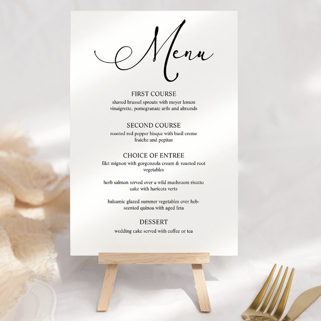 Menu de mariage à écriture simple moderne noir (Créateur téléchargé)
