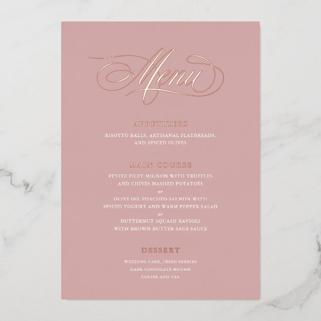 Menu de mariage à feuille d'or véritable Calligrap (Devant)