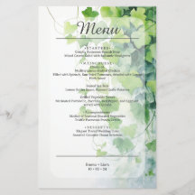 Menu de mariage à la feuille verte élégante