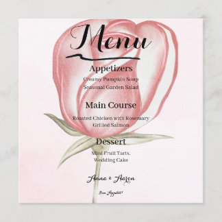 Menu de mariage à la rose aquarelle rose blush rom