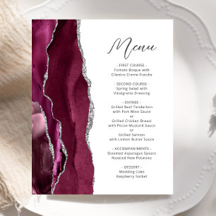 Menu de mariage à l'écriture argentée sur fond de