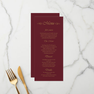 Menu de mariage à l'écriture dorée crème et Bourgo