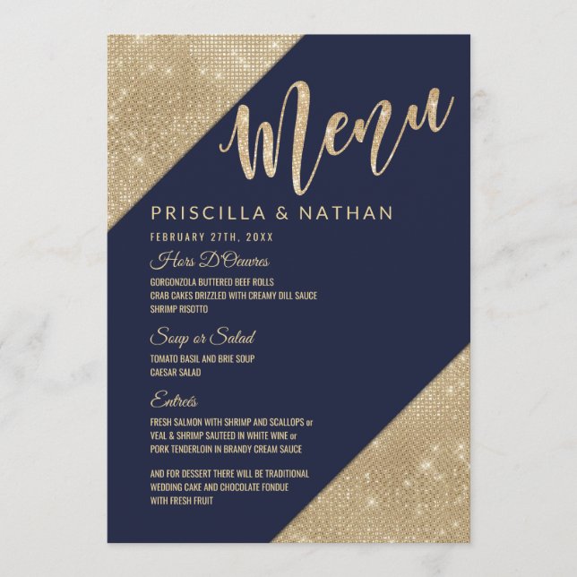 Menu de mariage à paillettes et strass fausses ble (Devant)