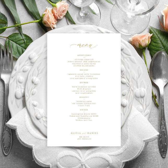 Menu de mariage à typographie dorée simple et écon (Créateur téléchargé)
