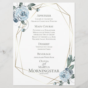 Menu de mariage Aquarelle bleu bleu foncé