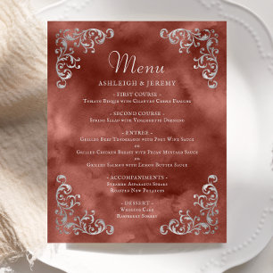 Menu de mariage argent argent rouille vintage