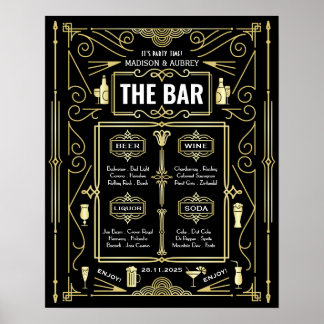 Menu de mariage Art déco Bar Vin Bière Boissons al