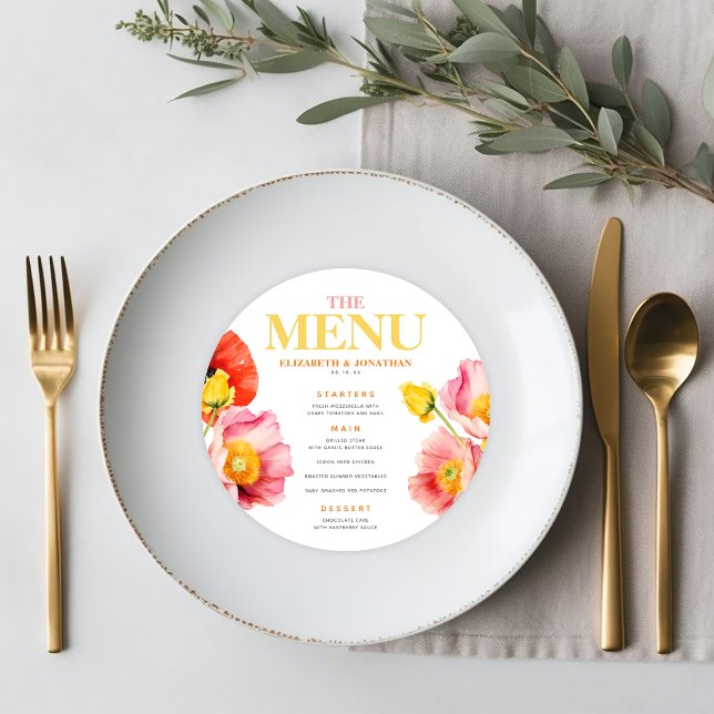 Menu de mariage aux coquelicots roses pêche modern (Créateur téléchargé)