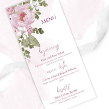 Menu de mariage aux pivoines roses