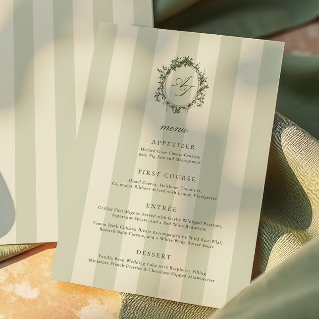 Menu de mariage aux rayures vert sauge (Créateur téléchargé)